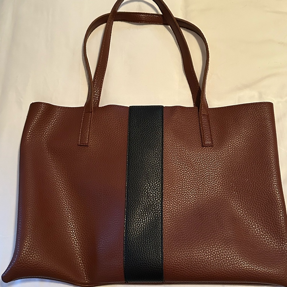 Brown and black stripe tote